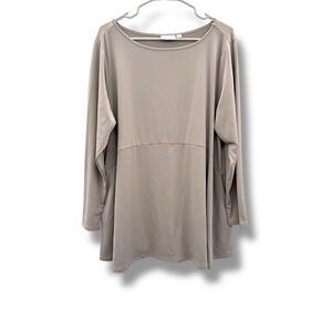 Joan Rivers Minimalist Tunic Top‎ Women's 1X Taupe Long Sleeve Stretch Casual
